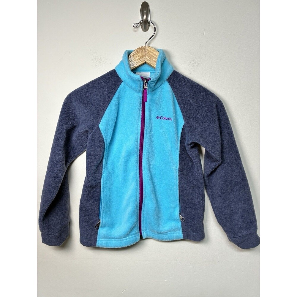 Columbia Full Zip Jacket Girls Small Blue / Teal Purple Zipper Fleece Fall Comfy